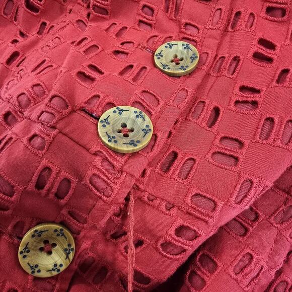 Anthropologie Romper Womens Small 6 Red Eyelet Belted Shorts Jumpsuit Pin Up V - Picture 10 of 13